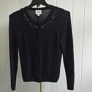 C. Wonder Black Cardigan with Beaded Neckline